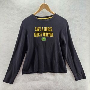 John Deere Kids Large‎ Long Sleeve Shirt Tractor Graphic Tee Black 100% Cotton